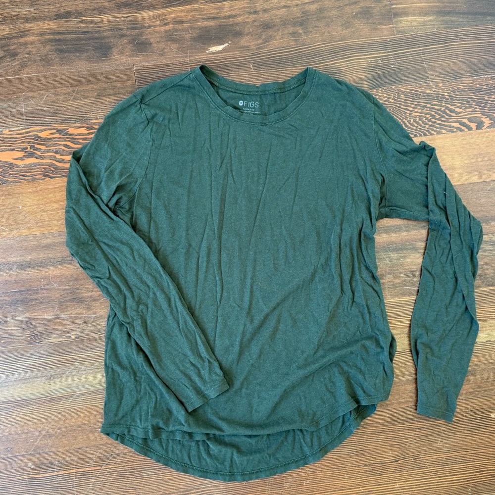 Figs Green Long Sleeve Top, Size Small